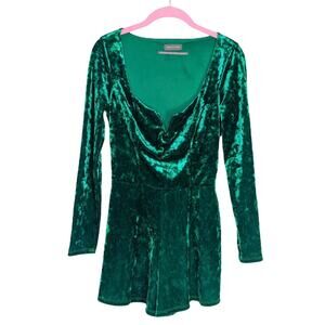 Urban Outfitters Plunge V-Wire Green Crushed Velvet Romper Size Small